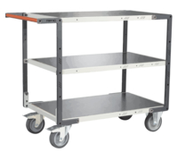 Servante FIMM flat-pack 3 plateaux tôle, 850 x 500 mm, roues TPE, 400 kg