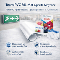 Team PVC M1 Mat Opacité Moyenne – Film PVC rigide classé M1, surface mate, idéal signalétique et PLV.