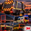 Mosaïque de véhicules utilitaires, camion poubelle, ambulance et semi-remorque avec bandes de balisage rétroréfléchissantes 3M Diamond Grade 983