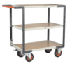 Servante FIMM flat-pack 3 plateaux médium, 850 x 500 mm, roues caoutchouc, 400 kg
