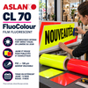 Infographie du film PVC fluorescent enlevable Aslan CL 70 FluoColour : 100 µm, jaune et rouge pour signalétique promotionnelle courte durée