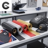 Film de marquage textile Chemica Carbon pour transfert thermique - Rouleaux de films colorés et t-shirt personnalisé logo montagne dans un atelier de personnalisation