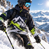 Film de transfert textile Chemica FirstMark pour personnalisation de vêtements de ski - Veste avec motif graphique montagnes et éclaboussures vert fluo imprimée en grand format