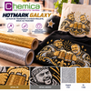 Flocage textile détaillé pailleté or 1102 et argent 1101 réalisé avec le film fin Chemica Hotmark Galaxy