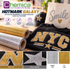Marquage textile style universitaire avec lettres et étoiles pailletées réalisées en flex Chemica Hotmark Galaxy