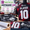 Détails de finition semi-mat d'un marquage sur maillot de foot sublimé réalisé avec le flex Chemica Hotmark SIR