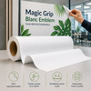 Magic Grip Blanc Emblem : film polypropylène à micro-ventouse, sans colle, repositionnable. Vitrines, promotions courte durée. Solvant, UV, latex.