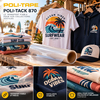 T-shirt, hoodie et casquette surfwear avec rouleau de film de transfert polyester POLI-TACK 870 et détails d'application