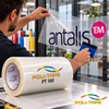 Pose de logo en vinyle découpé sur baie vitrée à la raclette avec le film de transfert transparent gaufré POLI-TAPE PT 160