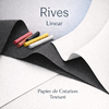 Rives Linear – papier de création gaufré non couché, lignes fines verticales, grammages 90 à 350 g/m², pour impressions premium.
