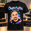 T-shirt noir personnalisé avec portrait coloré et typographie effet holographique brillant Ouatchidou Pour Lui