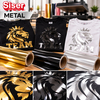 T-shirts noirs et blanc floqués du motif lion et typographie Team en flex métallisé brillant Siser Metal or, chrome noir et argent