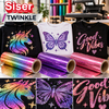 Hoodie licorne, t-shirt papillon et t-shirt Good Vibes personnalisés avec les flexs pailletés Siser Twinkle arc-en-ciel, violet et rose