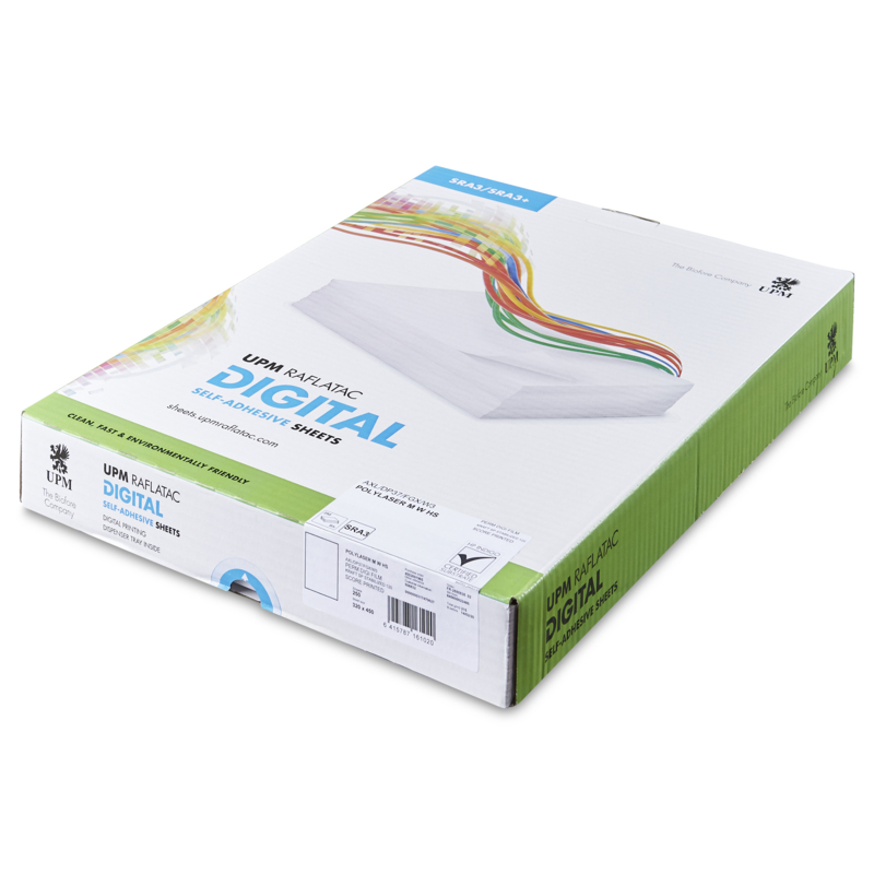 Feuilles synthétiques adhésives enlevables Blanches Mat sans refente SRA3 Raflatac Polylaser Matt To